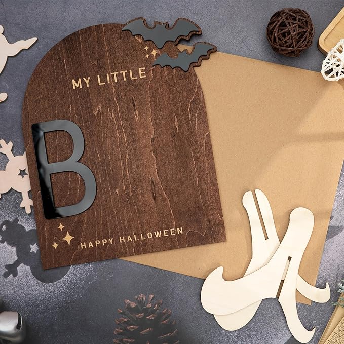 My Little Boo Wooden Halloween Sign – Baby Footprint Ghost Keepsake Plaque – Happy First Halloween Nursery Décor – Rustic Wooden Tabletop Sign for Baby. Newborn. Halloween baby