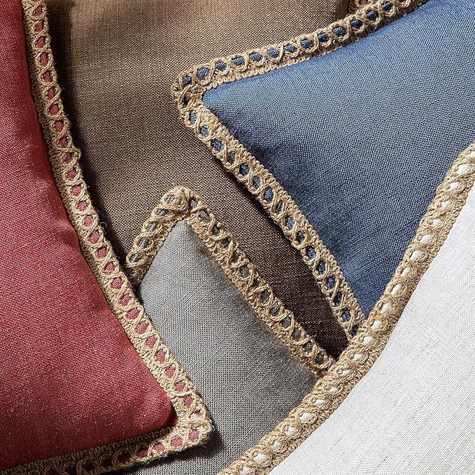 Phantoscope Pack of 2 Farmhouse Decorative Solid Throw Decorative Pillow Cover Burlap Linen Trimmed Tailored Edges Grey 22 x 22 inches, 55 x 55 cm