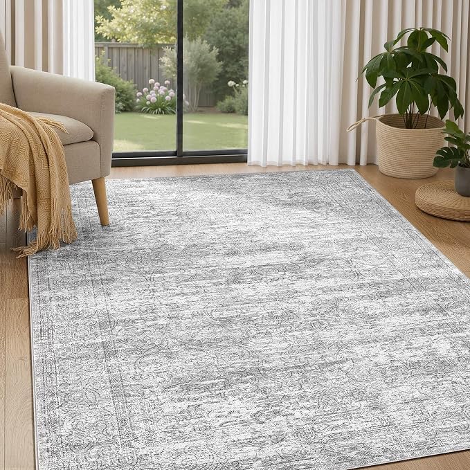 DMOYEST Area Rug Living Room Rugs - 5x7 Abstract Large Soft Indoor Washable Rug Neutral Modern Low Pile Carpet for Bedroom Dining Room Farmhouse Home Office - Vintage Grey