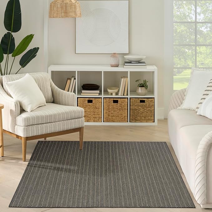 Nourison Home Horizon Indoor/Outdoor Charcoal 5' x 7' Area Rug - Easy Clean, Non Shedding, Bed Room, Living Room, Dining Room, Kitchen (5' x 7')