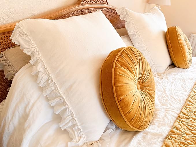 Ruffled Linen Euro Sham 26" x 26" (White) Farmhouse Decor, Super Soft