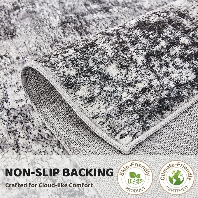8ft Round Area Rug Living Room Rugs - 8x8 Washable Large Soft Indoor Neutral Modern Abstract Low Pile Rug Carpet for Bedroom Dining Room Farmhouse Home Office - Grey