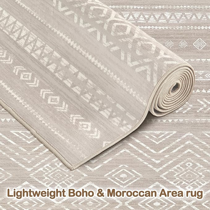Tortania Area Rug Living Room Rugs - 5x8 Washable Large Soft Neutral Boho Moroccan Bohemian Farmhouse Rug Indoor Floor Carpet for Bedroom Under Dining Table Home Office Decor - Taupe