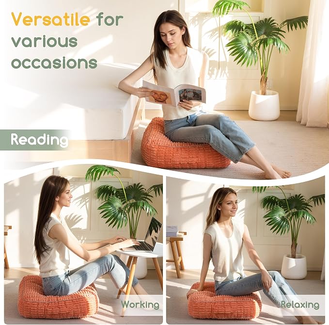HIGOGOGO 6" Floor Pillow Cushion for Adults, Meditation Cushion Pillow, Blended Corduroy Cover, Large Square Floor Sitting for Tatami Living Room or Yoga, 2Pack, Coral