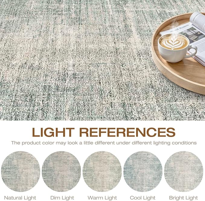 7ft Round Rug Living Room: 7x7 Washable Large Neutral Green Circle Area Rug Abstract Soft Modern Stain Resistant Indoor Floor Non-Slip Carpet for Bedroom Nursery Kids Office Playroom Dining Room