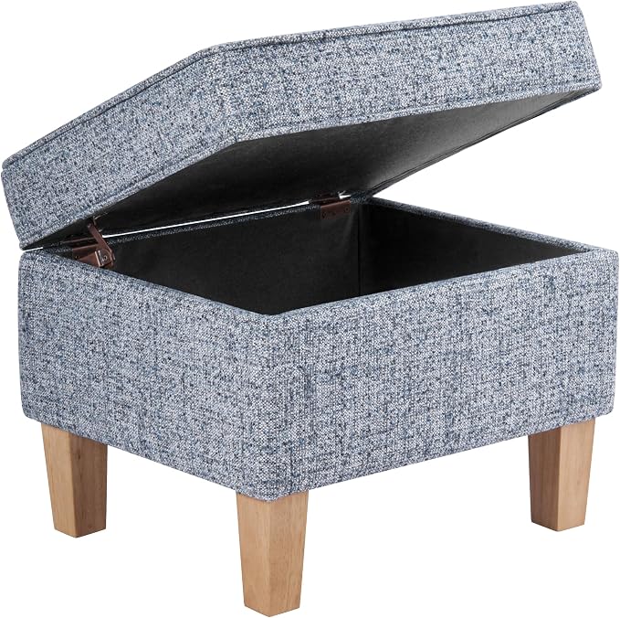 HomePop 22" Medium Tufted Storage Ottoman - Blue Gray Woven Fabric