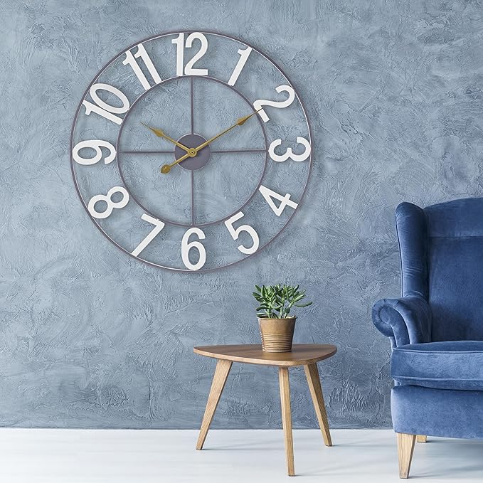 Sorbus Large Wall Clock for Living Room Decor - Wall Clock for Kitchen - 24 inch Big Wall Clock Decorative - Metal Wall Art - Analog Large Clock for Bedroom, Home, Kitchen, Office, Wall Decor (White)