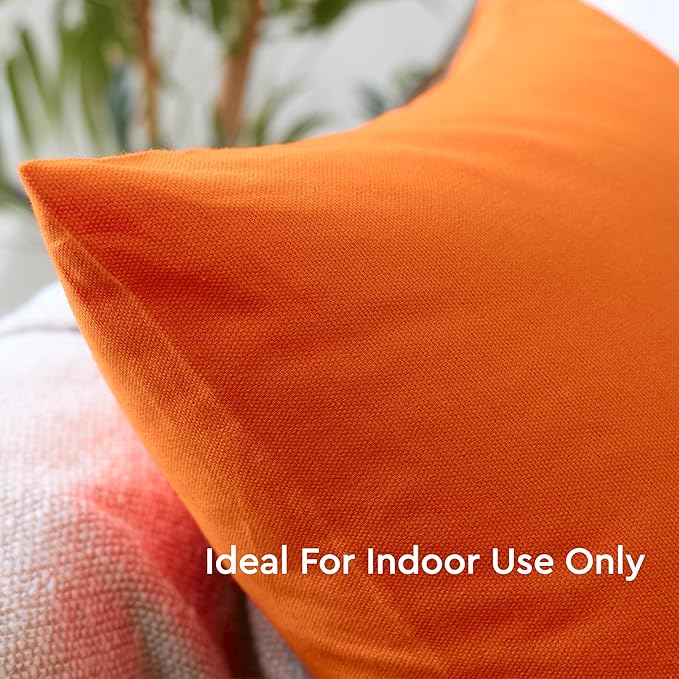 Encasa XO Throw Pillow Covers 20x20 in Set of 2 Orange | No Inserts | Cotton Pillow Covers for Living Room, Bed, Sofa, Couch | Decorative Cushion Covers with Improved Zipper