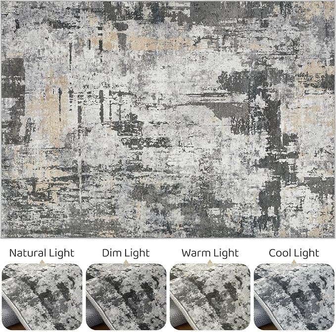 6x8 Area Rug Living Room: Washable Large Abstract Modern Soft Rug Stain Resistant Indoor Floor Non-Slip Accent Carpet for Bedroom Nursery Playroom Dining Room Office Dorm Home House- Black Gold
