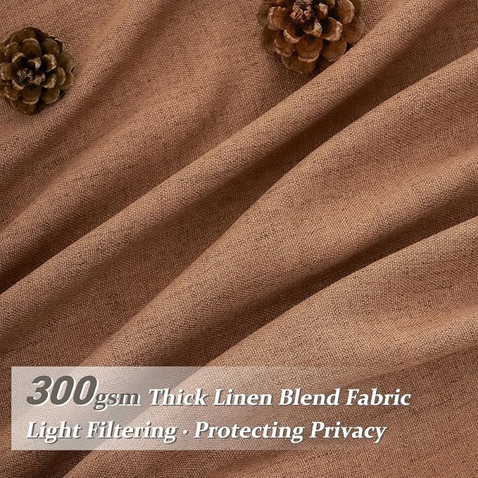 PleatedDrapes Terracotta Linen Curtains 102 Inches Long for Living Room 2 Panels Set, Western Fall Window Light Filtering Boho Curtains Pinch Pleated Track & Back Tab Rust Dark Orange Semi Sheer