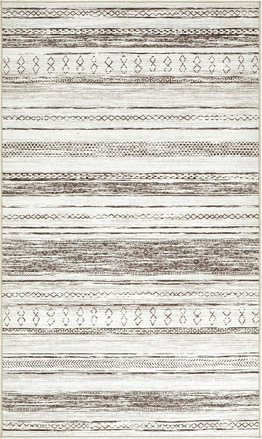 Tortania Area Rug Living Room Rugs - 2x3 Washable Soft Neutral Boho Moroccan Farmhouse Mat Indoor Floor Carpet for Bedroom Under Dining Table Home Office Decor - Cream Brown