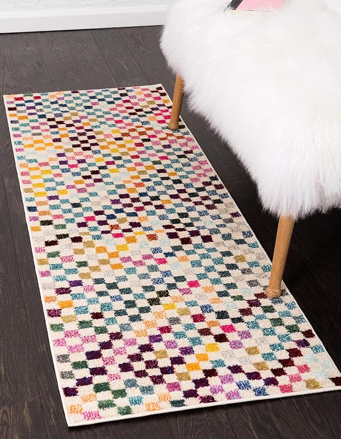 Unique Loom Chromatic Collection Modern Geometric & Vibrant Abstract Area Rug For Any Home Décor (2' 2 x 6' 7 Runner, Multi/ Beige)