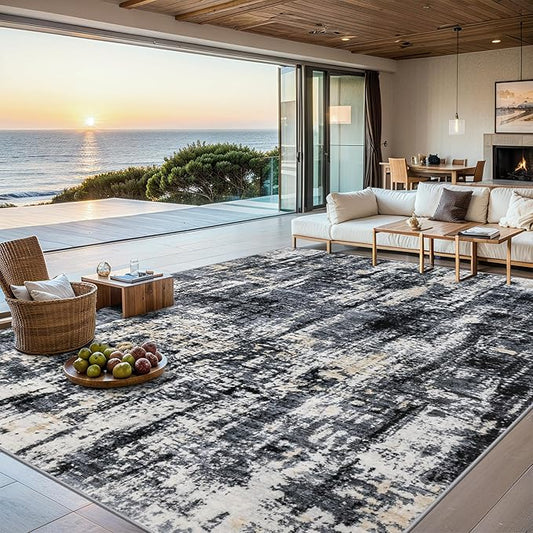 8x10 Area Rugs for Living Room - Washable Rug Modern Abstract Soft Large Neutral Non-Slip Carpet Indoor Floor Thin Carpets for Bedroom Dining Room Farmhouse Nursery Home Office Black Gold