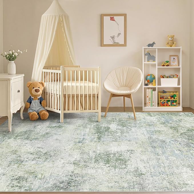 Tortania Area Rug Living Room Rugs - 8x10 Washable Large Soft Neutral Boho Moroccan Bohemian Farmhouse Rug Indoor Floor Carpet for Bedroom Under Dining Table Home Office Decor - Sage Green