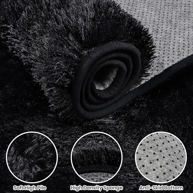 8x10 Area Rugs for Living Room Rug: Soft Fluffy Shag Black Rugs for Bedroom, Non-Slip Large Fuzzy Plush Rug Indoor Floor Carpet for Nursery Kids Boys Girls Room, Dorms, Playroom, Modern Home Decor