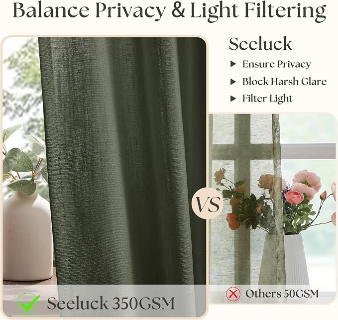 Rifle Green Linen Pinch Pleat Curtains 84 Inches Long for Living Room Pinch Pleated Drapes Hooks Rings Back Tab Farmhouse Light Filtering Semi Sheer Dark Olive Hunter Green Curtains Dining Bedroom