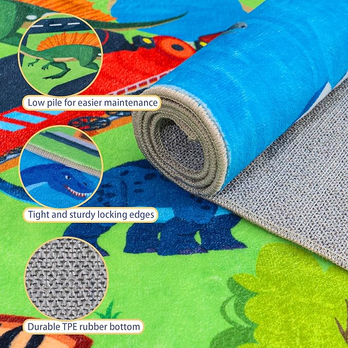 Kids Rugs for Playroom - Soft & Non-Slip 4x5 Feet Dinosaur Play Mat,Childrens Dinosaurs Carpet Washable Rug for Classroom Nursery Bedroom Boys
