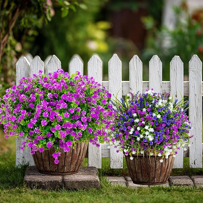 AXYLEX Artificial Flowers Outdoor Fake Plants - 12 Bundles UV Resistant No Fade Faux Plastic Greenery Home Garden Porch Patio Decoration (Mgenta)