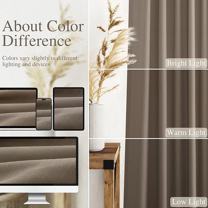 Dark Taupe Linen Curtains 90 Inch Length 2 Panels Set for Living Room Rod Pocket Back Tab Window Drapes Light Filtering Modern Farmhouse Curtain 90 Inches Long for Dining Room Bedroom Nursery 52x90