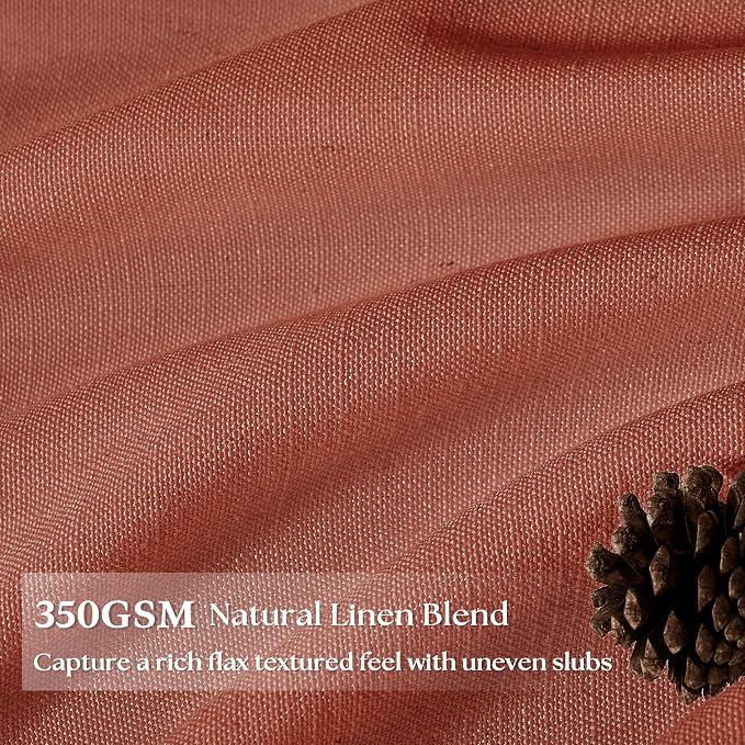 72 Inch Pinch Pleated Linen Curtains 2 Panels for Living Room Bedroom Terracotta Semi Sheer Light Filtering Back Tab Pinch Pleat Hooks Rings Fall Autumn Window Curtain Burnt Orange Boho Farmhouse