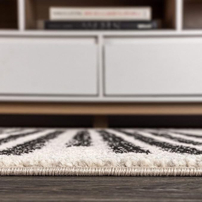 JONATHAN Y Khalil Modern Berber Stripe Cream/Black Runner Rug, 2x8, Contemporary, Bohemian, Easy-Cleaning for Living Room, Bedroom, Kitchen, Pet Friendly, Non-Shedding (MOH207A-28)