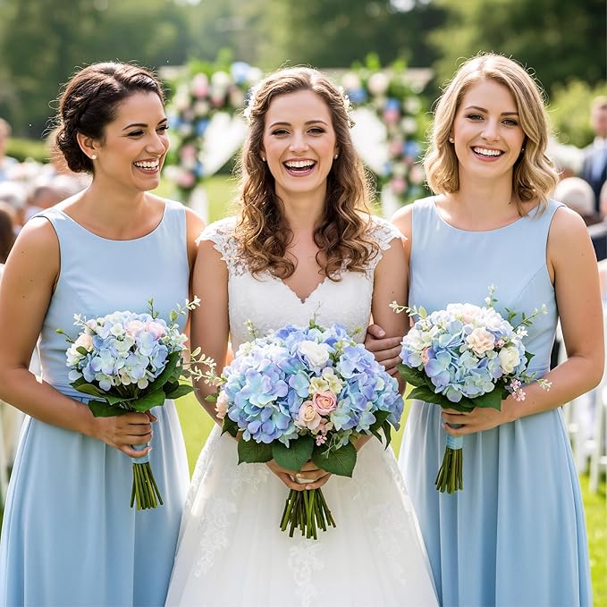 Auihiay 64 PCS Full Artificial Hydrangea Flowers, Blue Purple Silk Hydrangea Heads with Stems, Fake Flowers for Wedding Centerpieces, Baby Shower, Home, Garden, Party Decoration (Blue Purple)