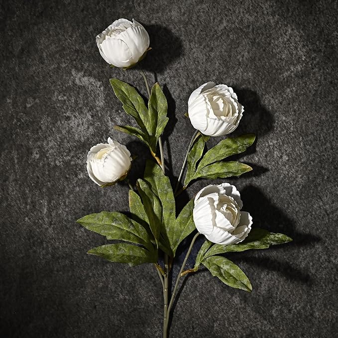 Waipfaru 6 Pcs Faux Peonies Artificial Flowers for Vase, 27" Fake Silk Peonies Flowers for Wedding, Vase Filler White Flowers for DIY Bouquets Centerpieces Bridal Shower Office Decor