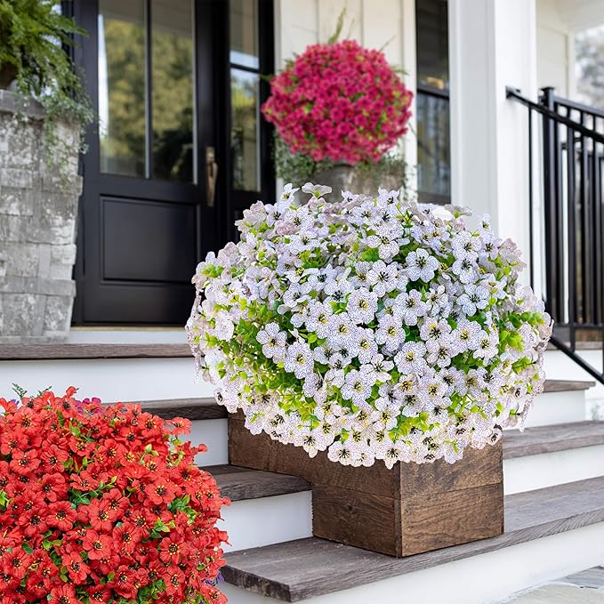 AXYLEX Artificial Flowers for Outdoors Fake Plants - 16 Bundles Faux Outside Greenery Boxwood UV Resistant No Fade Plastic Shrubs Fall Decor Farmhouse Home Garden Mums (White)