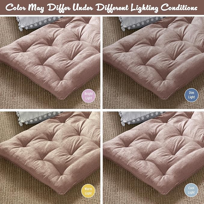 Intelligent Design Edelia Foldable Poly Chenille Light Weight Lounge Floor Pillow Cushion Tufted Seat for Meditation, Game Playing, Yoga, Reading with Travel Wrap, 74x27", Blush