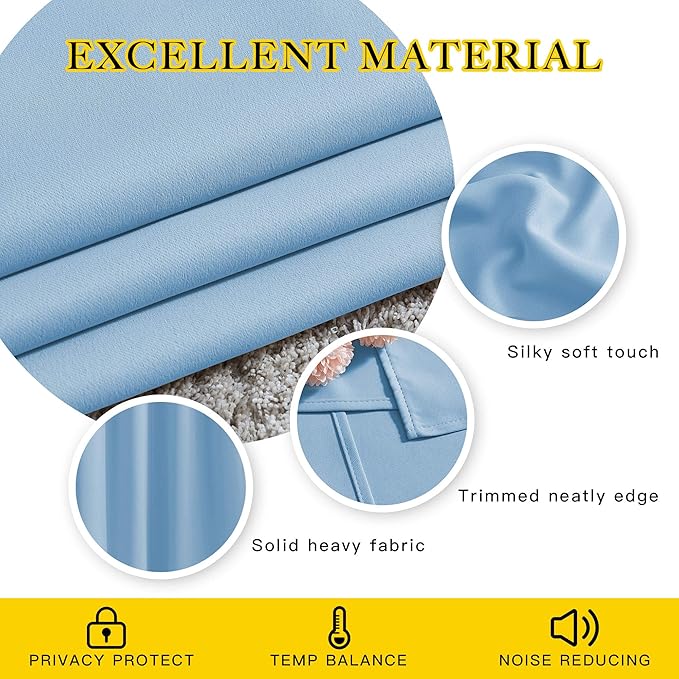 NICETOWN Blue Room Darkening Curtains for Living Room, Grommet Thermal Curtains Light & Sound Reducing Window Treatments for Bedroom/Home Family, W46 x L102