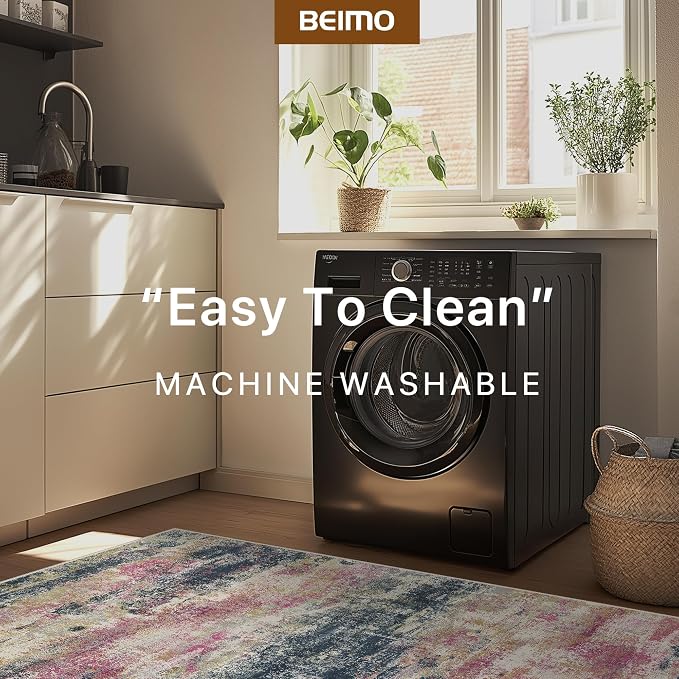 BEIMO Area Rugs 5x7 for Living Room Bedroom, Modern Abstract Machine Washable Rug, Large Soft Low Pile Floor Carpet with Non Slip Backing for Dining Room, Navy/Pink