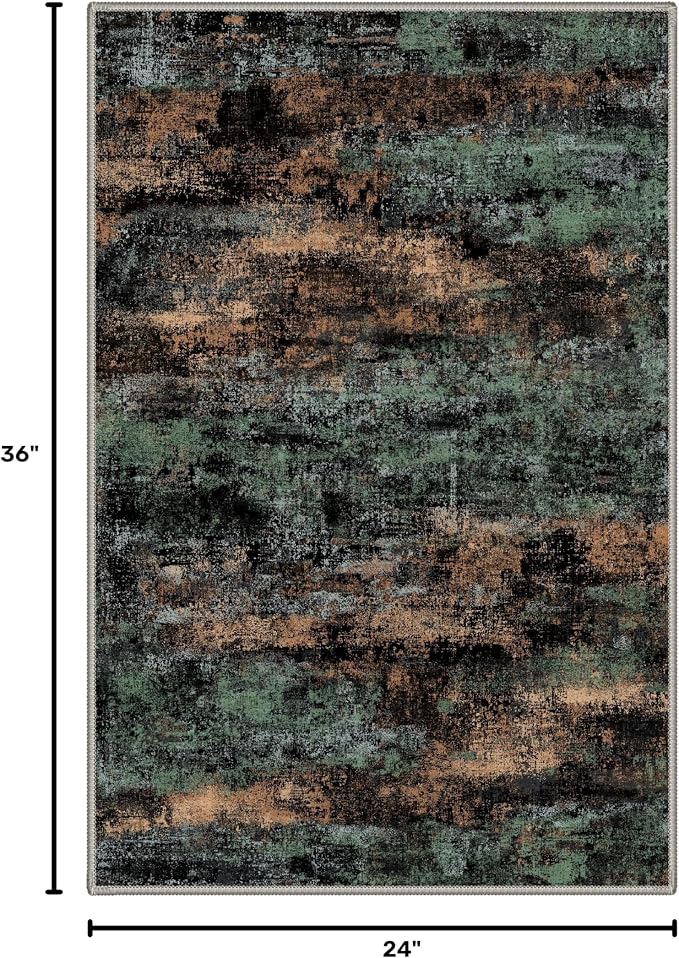 BEIMO 2X3 Rugs for Entryway Entrance Kitchen Bathroom, Machine Washable Modern Abstract Soft Area Rug Door Mat, Indoor Floor Carpet with Non Slip Rubber Backing, Black/Earthy Green