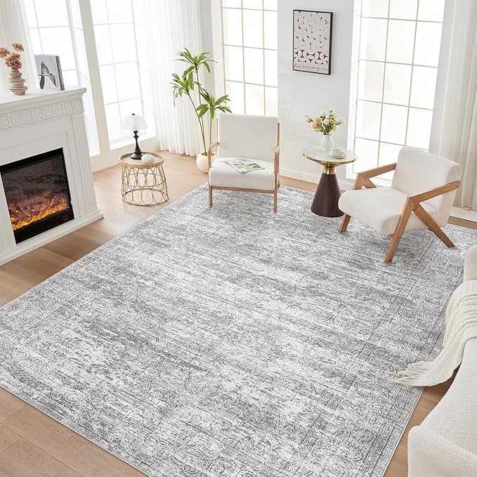 DMOYEST Area Rug Living Room Rugs - 8x10 Abstract Large Soft Indoor Washable Rug Neutral Modern Low Pile Carpet for Bedroom Dining Room Farmhouse Home Office - Vintage Grey