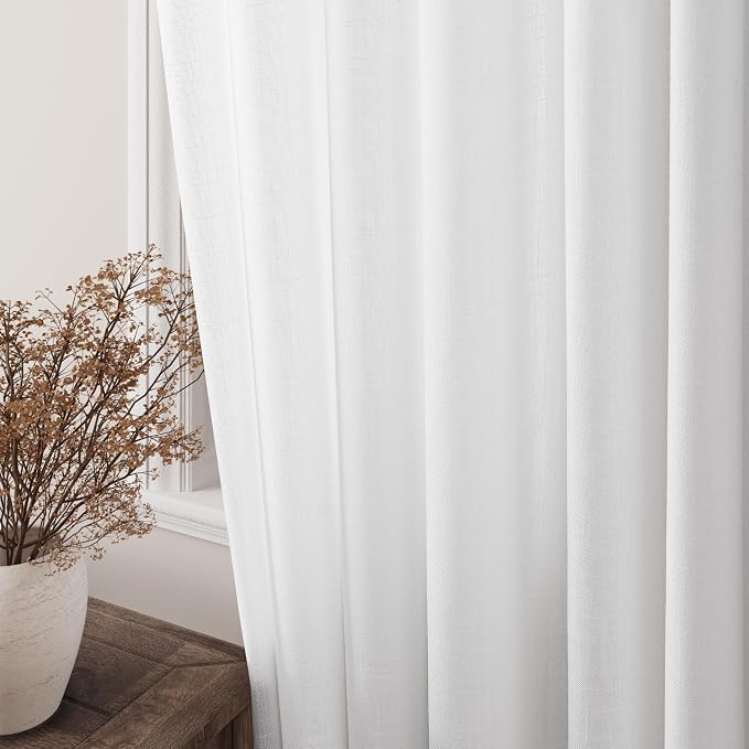 White Linen Curtains 78 Inches Long for Living Room Bedroom 2 Panels Set Grommet Top Sunlight Filtering Semi Sheer Curtain Modern Farmhouse Privacy Soft Cozy Drapes for Dining Room Windows 52x78