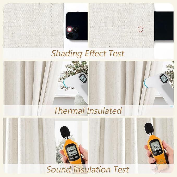 Guken Cream 100% Blackout Curtains 78 Inch Length 2 Panels Set for Living Room Bedroom Back Tab Thermal Insulated Black Out Linen Drapes Room Darkening Window Curtains