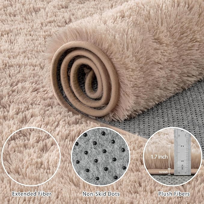 4x6 Area Rug for Living Room:Ultra Soft Fluffy Shag Beige Rugs,Large Fuzzy Plush Indoor Non Slip Carpet Washable Rug for Bedroom Kids Nursery Office Dorm Modern Decor(Beige 4'x6')