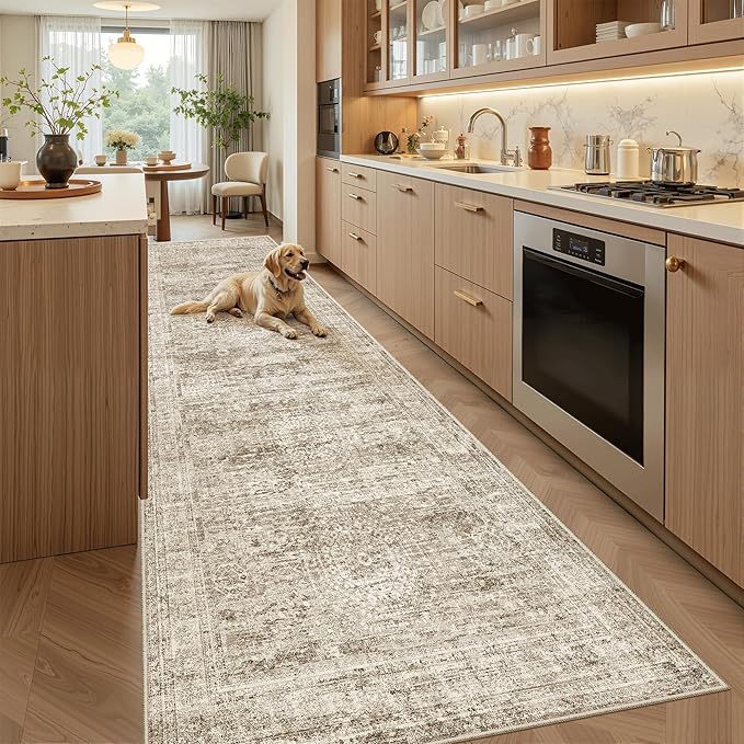 Soalmost Runner Rug 3x10 Washable Non-Slip Hallway Runner Rugs for Kitchen Bathroom Laundry Room Brown Vintage Floor Carpet Runners for Hallways Entryway
