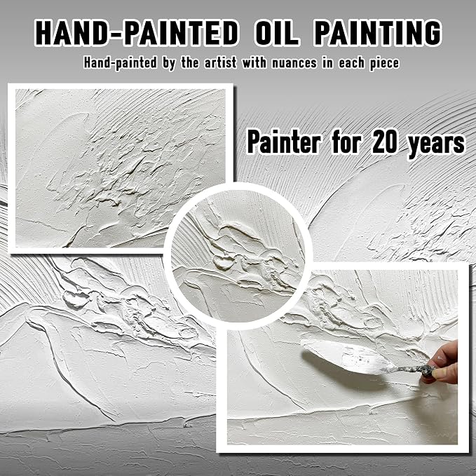 Modern Hand Painted Wall Art for Dining Room White Pictures for Bedroom Abstract Living Room Wall Decor Size 24 x 47 Inch