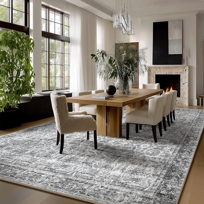 Washable Rugs for Living Room: 9x12 Area Rugs for Bedroom Ultra Soft Non-Slip Stain Resistant Vintage Boho Large Carpet for High-Traffic Dining Room - Farmhouse Decor