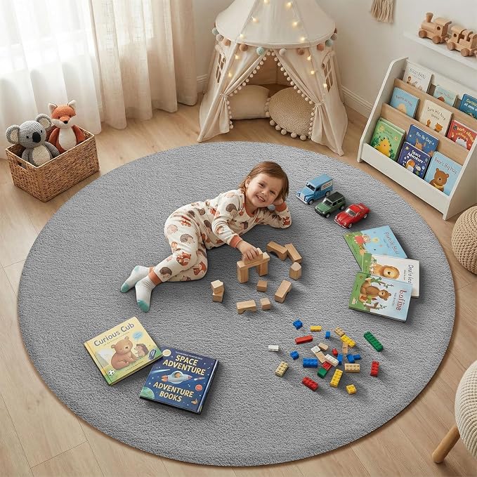 Sour Lemon 4ft Round Rugs for Bedroom, Circle Area Rugs for Living Room, Soft Fluffy Shaggy Carpet for for Living Room Playroom Kids Room Home Decor Aesthetic