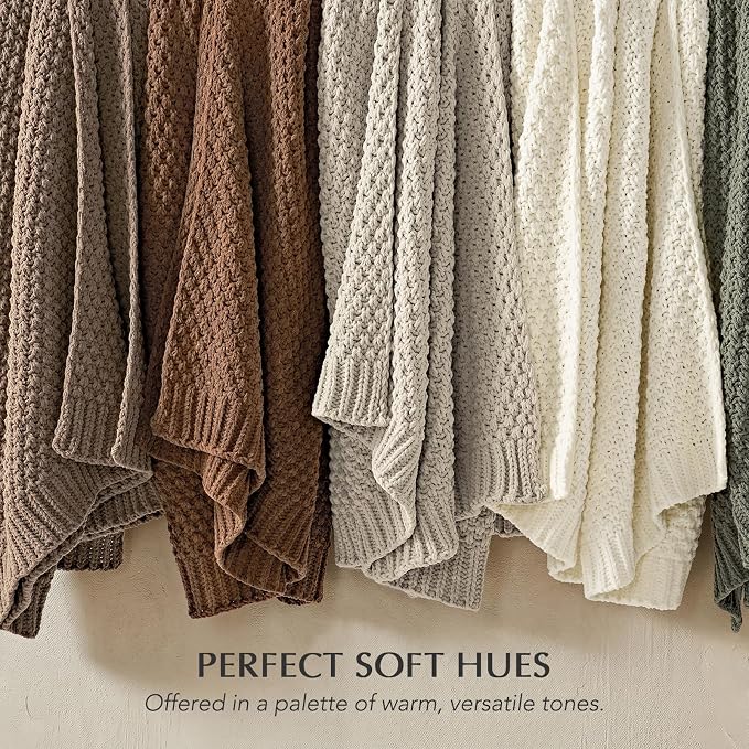 EVERGRACEHOME Chunky Chenille Knit Throw Blanket for Couch, Soft Luxurious Moss Stitch Blankets for Bed, Cozy Decorative Farmhouse Knitted Throws for Sofa, Burnt Orange, 50" x 60"