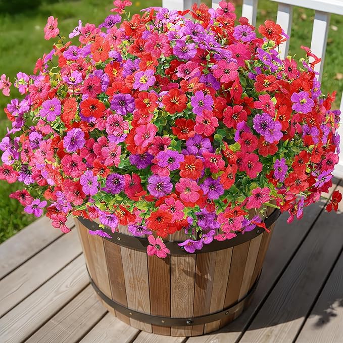 Alupssuc 48 Bundles Artificial Flowers for Outdoors Decoration, UV Resistant Silk Faux Daisy Flora Spring Fake Plastic Plants Greenery for Outside Indoor Yard Home Porch Window Box Decor, Mix 3 Colors