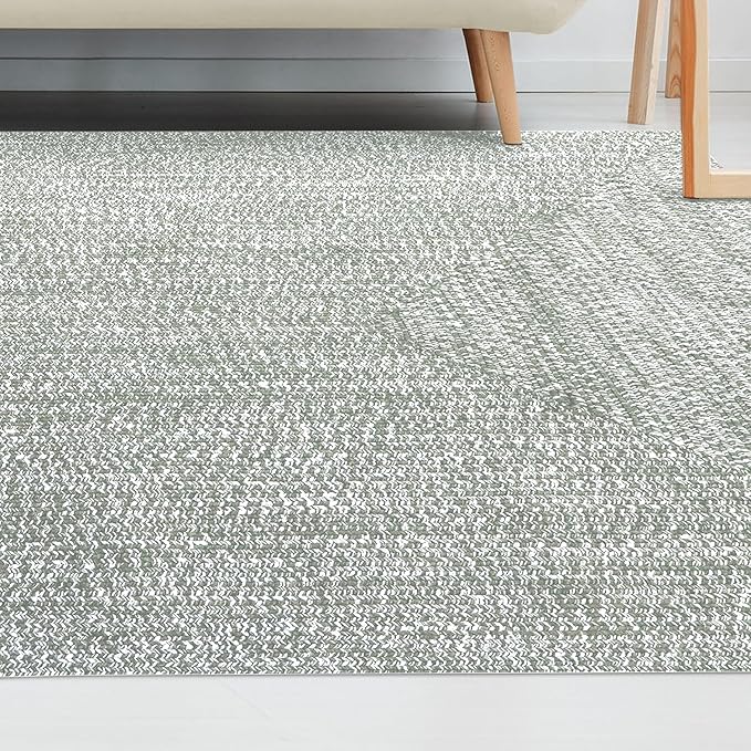 Superior Large Indoor/Outdoor Area Rug, Multi-Tone Reversible Braided Floor Decor for Patio, Front Porch, Entryway, Living Room, Office, Nursery, Artistic Home, 4' x 6', Fog Green-White