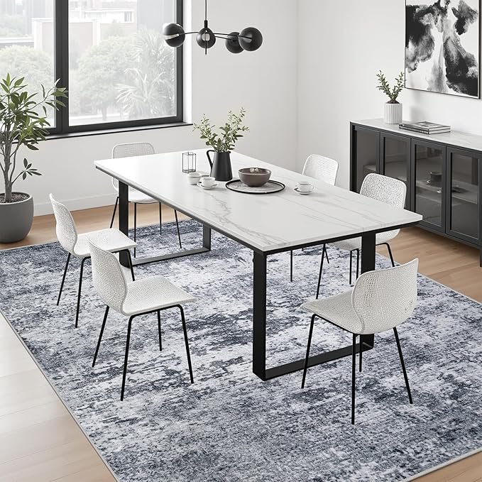 6x9 Area Rug Living Room Rug: Washable Modern Abstract Soft Thin Rug Indoor Floor No Slip Stain Resistant Carpet for Bedroom Dining Room Farmhouse Nursery Home Office - Grey