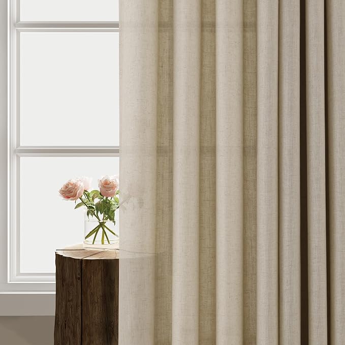 Aersas Taupe Burlywood 90 Inch Grommet Linen Curtains for Living Room 2 Panel Set Neutral Boho Farmhouse Semi Sheer Light Filtering Window Curtain for Bedroom Office Sliding Door 52x90