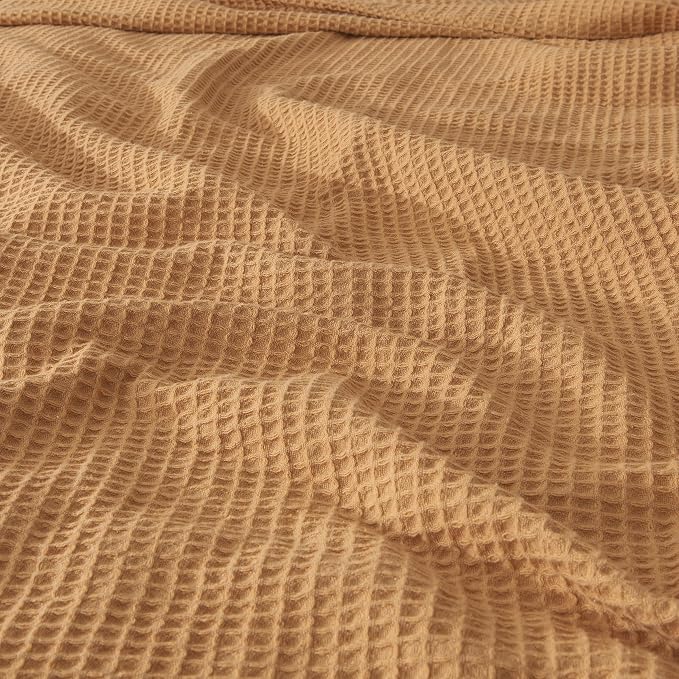100% Cotton Yellow Blanket Full/Queen Size for Bed - Breathable and Soft, Waffle Weave for Summer Spring, 90x90 Inches (Marigold)