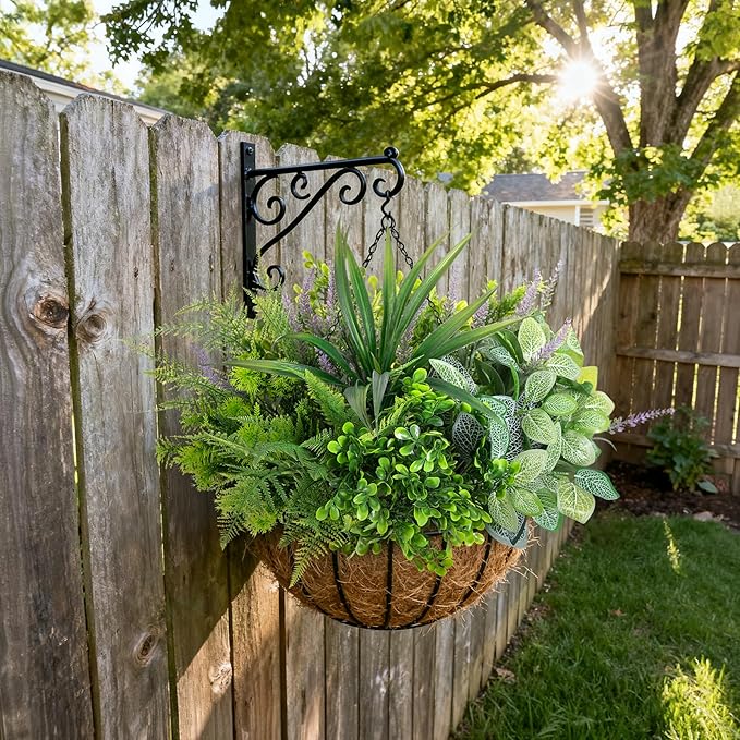 Hrobek Outdoor Faux Plants UV Resistant - 12 Bouquets Realistic Artificial Eucalyptus Fern Lavender Greenery for Patio Garden Front Porch Decor Weatherproof Fake Plants for Outside