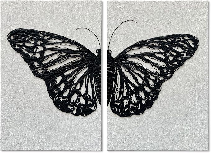 NANKAI Art Hand-Painted Black Butterfly Texture Art Wall Decoration 36x24-inch x2 Contemporary Art Oil Painting Home Living Room Corridor Wall Art