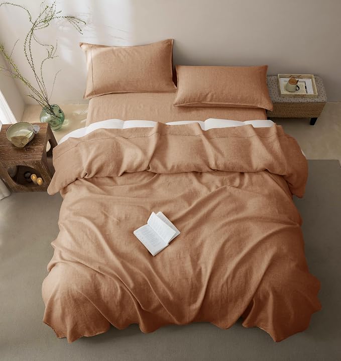 Talasily 100% French Linen Pillow Case Queen Size Set of 2,Oeko-TEX Certified Stone Washed Flax Pillow Shams with Envelope Closure - Breathable & Cooling for Hot Sleepers（Matcha Brown,20''x30''）