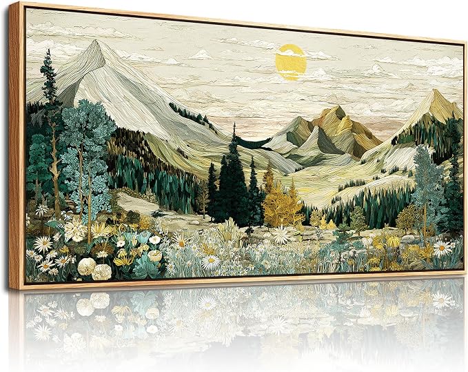 XIGUANGART Large Canvas Wall Art - Abstract Painting Decor, Mountain Pictures, Vintage Flower Boho Framed Painting,Modern Rustic Farmhouse Landscape Art Prints for Bedroom Office Decoration, 20x40 IN